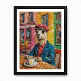 Llama In Cafe Art Print