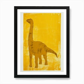 Mustard Linocut Dinosaur Silhouette 1 Art Print