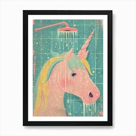 Pastel Unicorn Storybook Style In The Shower 2 Art Print