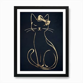 Gold Cat With Bow Art Print
