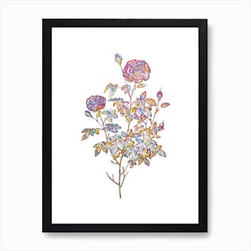 Stained Glass Burgundy Cabbage Rose Mosaic Botanical Illustration on White n.0181 Art Print