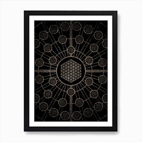 Geometric Glyph Radial Array in Glitter Gold on Black n.0317 Art Print