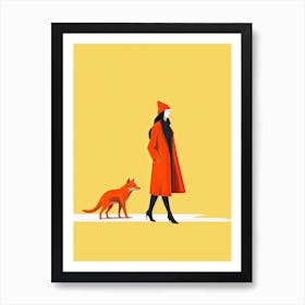 Illustration Of A Woman And A Fox Art Print