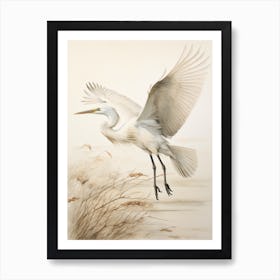 Vintage Bird Drawing Egret 2 Art Print