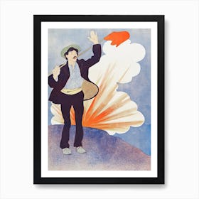 Vintage Workman With A Red Flag Illustration, Edward Penfield Art Print