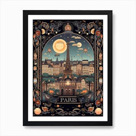 Paris, France, Tarot Card Travel  Line Art 4 Art Print