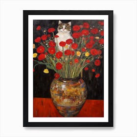 Carnation With A Cat 1 Art Nouveau Klimt Style Art Print