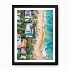 AERIAL PASTAL SAND MEETS THE SEA 4/4 - Serene Seascape Beach Surf Condos Painting Tropical Calm Dreamy Luxe Wall Art Vision of Tranquility Art Print