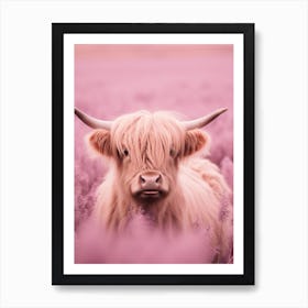 Pink Portrait Of Highland Cow Realistic Photography Style 5 Art Print