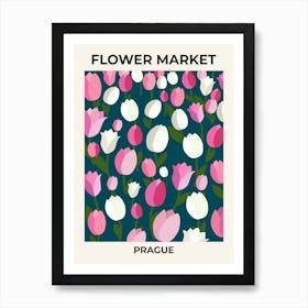 Flower Market Prague Tulips Navy Blue And Pink Art Print