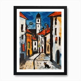 Painting Of Vienna With A Cat In The Style Of Surrealism, Miro Style 4 Art Print