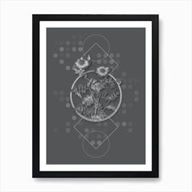 Vintage Variegated Burnet Rose Botanical with Line Motif and Dot Pattern in Ghost Gray Art Print