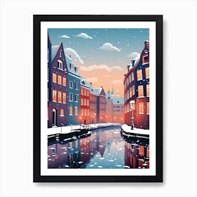 Winter Travel Night Illustration Copenhagen Denmark 6 Art Print