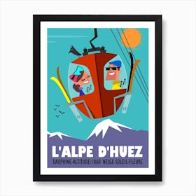 Alpe Dhuez Red Bubble Lift Poster Blue & Purple Art Print