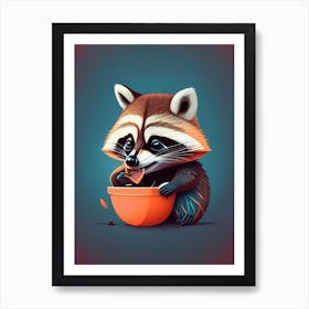 Cute Raccoon Eating A Snack Art Print