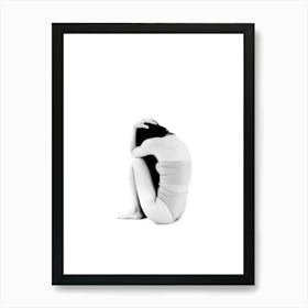 Woman Sitting On The Floor Black And White Minimalist Feminine Boho Abstract Body Positivity Art Print Art Print