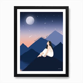 Woman Looking Up At Moon, Tomorrow Needs You Art Print