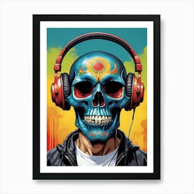 Skull With Headphones Pop Art (24) Art Print
