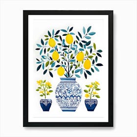 Lemon Lemons Tree Olive Blue White Vase Plants Floral Flowers Art Print