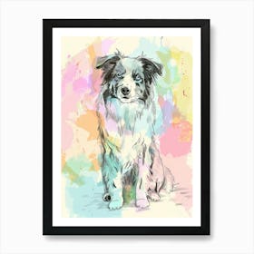 Australian Sheepdog Pastel Line Watercolour Art Print