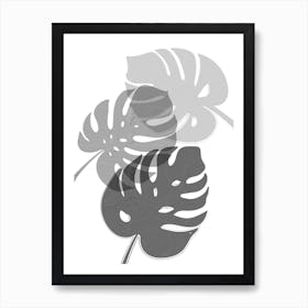 Grey Monstera Leaves Art Print