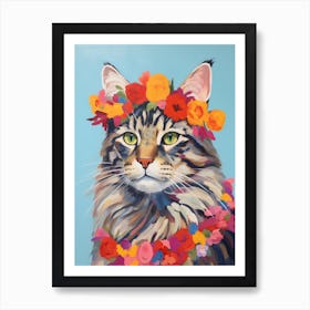 Maine Coon Cat With A Flower Crown Painting Matisse Style 1 Art Print