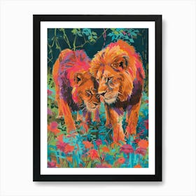Asiatic Lion Mating Rituals Fauvist Painting 3 Art Print