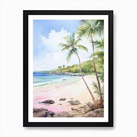 Watercolor Painting Of Flamenco Beach, Culebra Puerto Rico 1 Art Print
