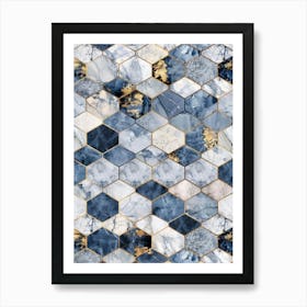 Blue And Gold Marble Wallpaper 3 Art Print