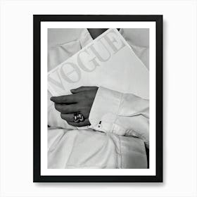 Woman Reading Magazine Black And White Luxury Fashion Art Print