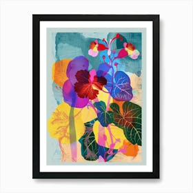 Nasturtium 1 Neon Flower Collage Art Print