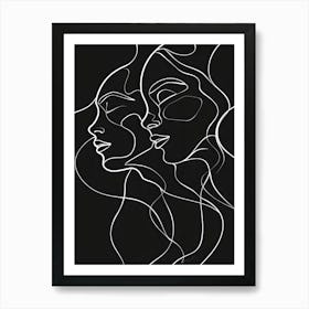 Abstract Women Faces In Line Black And White 10 Art Print