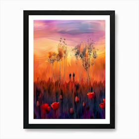 Sunset In The Field With Poppies Poster