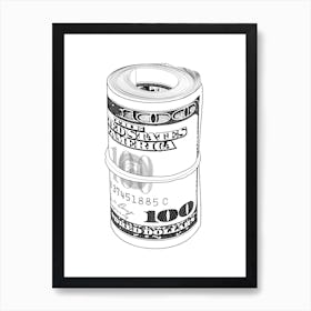 Bundle Of 100 US Dollars Bills In Rubber Band Art Print Art Print