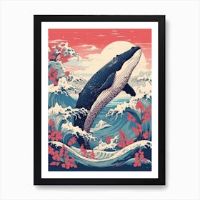 Whale Animal Drawing In The Style Of Ukiyo E 1 Art Print