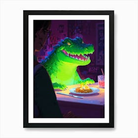 Alligator At The Table Art Print