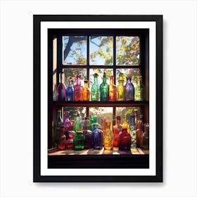 Glass Bottles On Window Sill Art Print