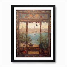 Window View Of Dubai United Arab Emirates In The Style Of William Morris 4 Art Print