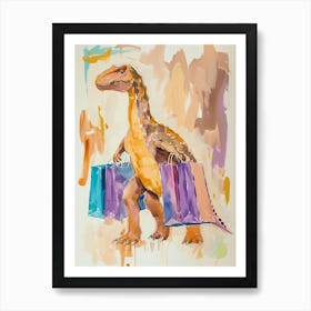 Dinosaur With Shopping Bags Pastel Brushstroke 3 Art Print