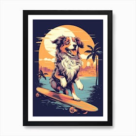 Australian Shepherd Dog Skateboarding Illustration 2 Art Print