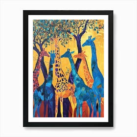 Abstract Giraffe Herd Under The Trees 2 Art Print