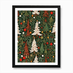 Botanical Christmas Trees Art Print