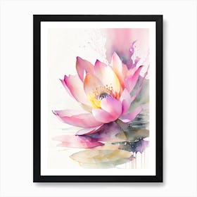 Pink Lotus Storybook Watercolour 1 Art Print