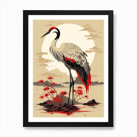 Crane Animal Drawing In The Style Of Ukiyo E 2 Art Print