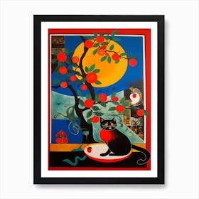 Camellia With A Cat 4 Surreal Joan Miro Style  Art Print