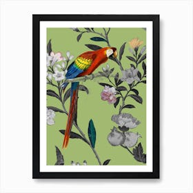 Parrot Floral Green Floral Twist Illustration Art Print