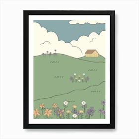 Landscape With A House And Flowers van gogh wall art Art Print