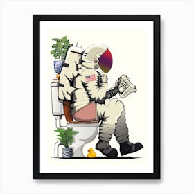 Astronaut On Toilet, in Bathroom Art Print