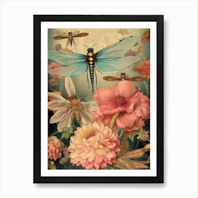 Dragonfly Vintage Pastel 2 Art Print