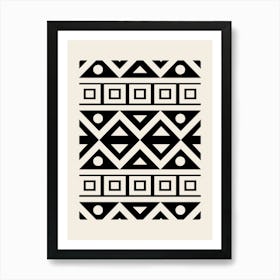 Abstract Black Beige Geometric African Tribal Pattern, Mud Cloth, Neutral Boho 1 Art Print